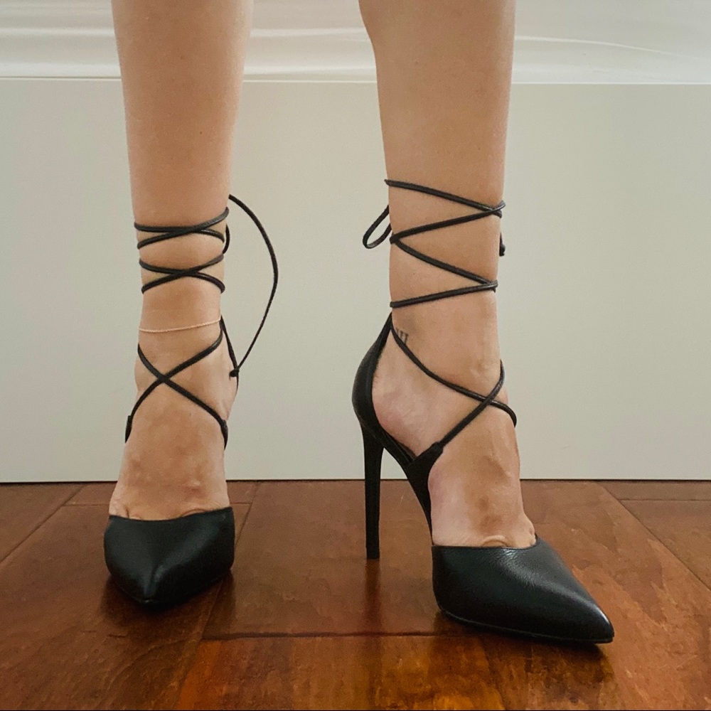Lace up black pumps